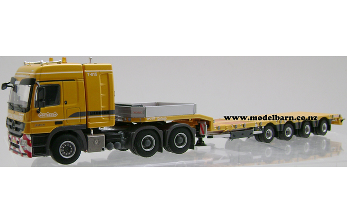 1/50 Mercedes Actros 3355 Prime Mover & 4-Axle Semi Low Loader Trailer (yellow)