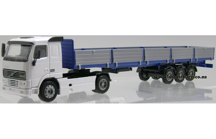 1/50 Volvo FH12-420 Prime Mover with Semi Dropside Trailer (white & blue, used)