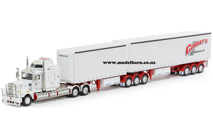 1/50 Kenworth T900 Legend Prime Mover Truck with Tautliner B-Double Trailers Combo "Corbet's Group"