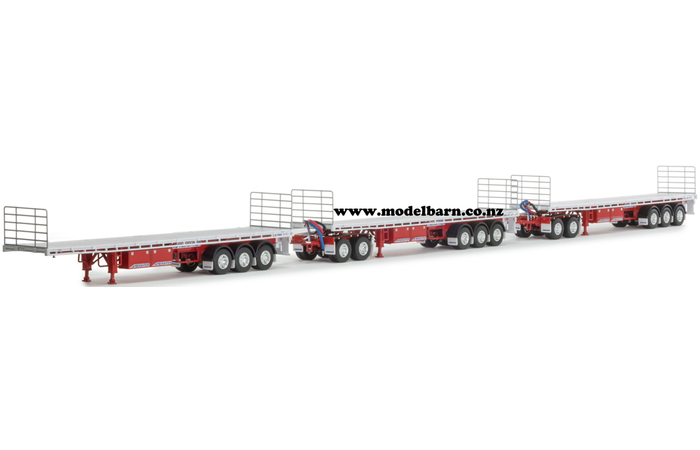 1/50 Freighter Triple Road Train Trailer & Dolly Set (White & Red)