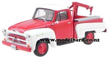 1/43 Chev 3100 Pick-Up Tow Truck (cracked base) (1956, red & white) -chevrolet-and-gmc-Model Barn