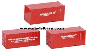 1/50 20ft Metal Shipping Containers Set (x3) "Mammoet"-trailers,-containers-and-access.-Model Barn