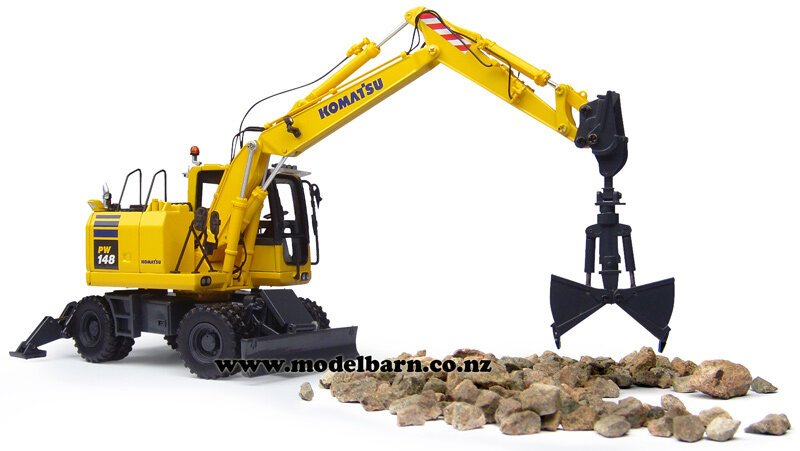 KOMATSU PW148-10 ダイキャストモデル 1/50 1/50 Komatsu PW148-10 Wheel Excavator with Clamshell Bucket