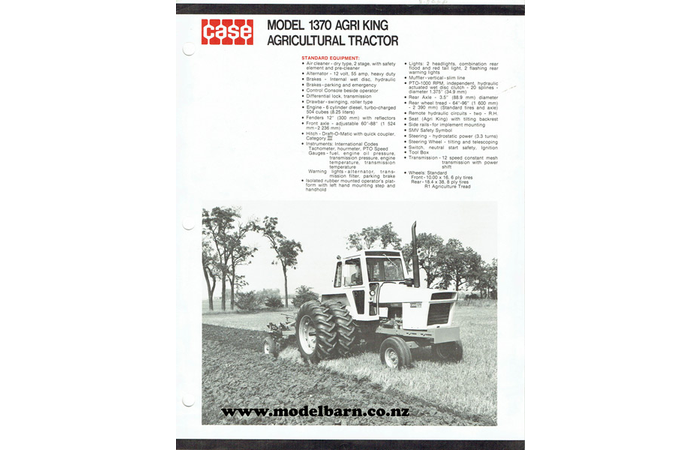 Case 1370 Agri King Tractor Spec Sheet Brochure