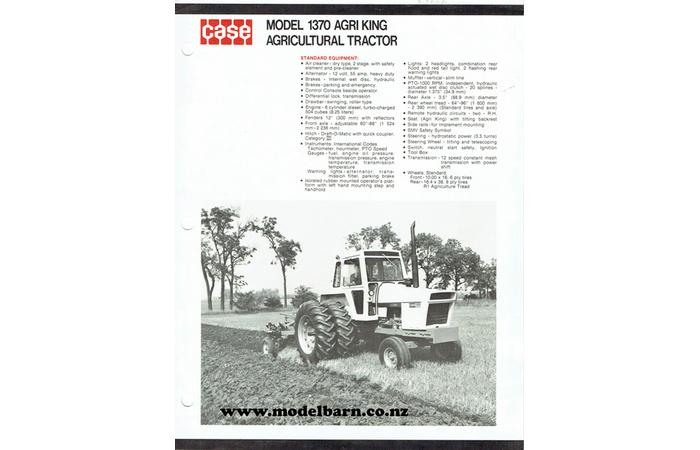 Case 1370 Agri King Tractor Spec Sheet Brochure