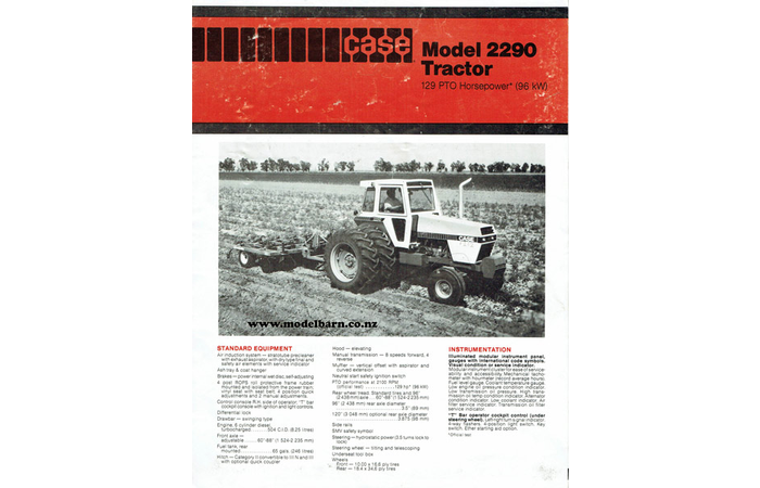 Case 2290 Tractor Spec Sheet Brochure