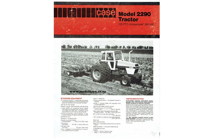 Case 2290 Tractor Spec Sheet Brochure