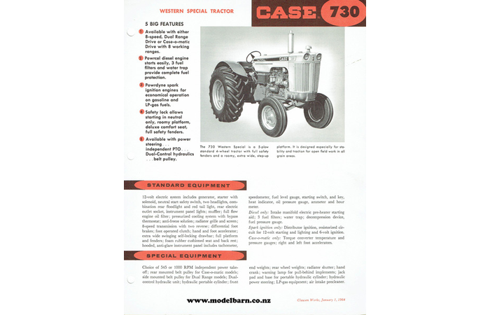 Case 730 Western Special Tractor Spec Sheet Brochure 1964