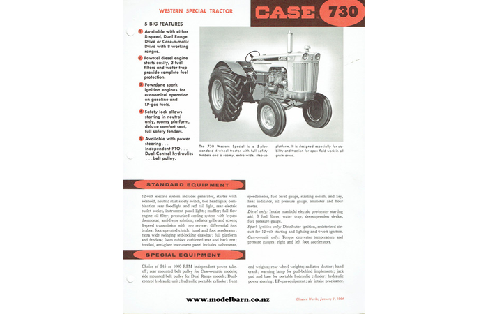 Case 730 Western Special Tractor Spec Sheet Brochure 1964