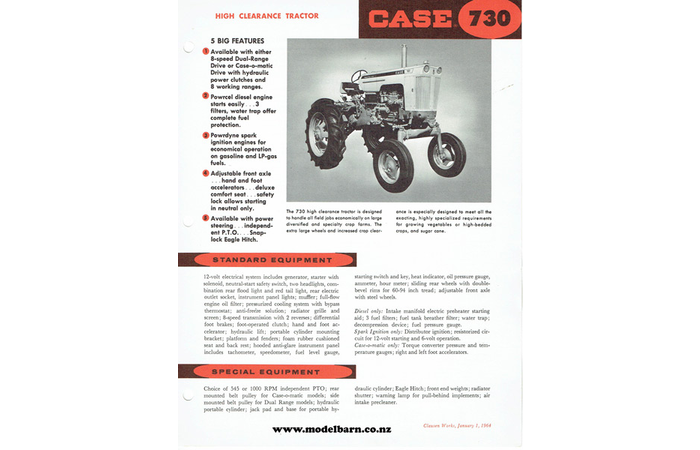 Case 730 High-Clearance Tractor Spec Sheet Brochure 1964