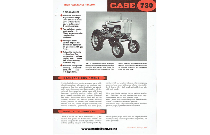 Case 730 High-Clearance Tractor Spec Sheet Brochure 1964