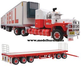 1/64 Mack Valueliner Econodyne Road Train with 3 trailers "Bell"-trucks-and-trailers-Model Barn